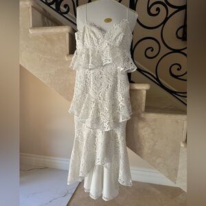 AMUR One Shoulder White Lace Dress